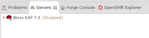 The *Servers* tab when the `JBoss EAP 7.0` server is listed.