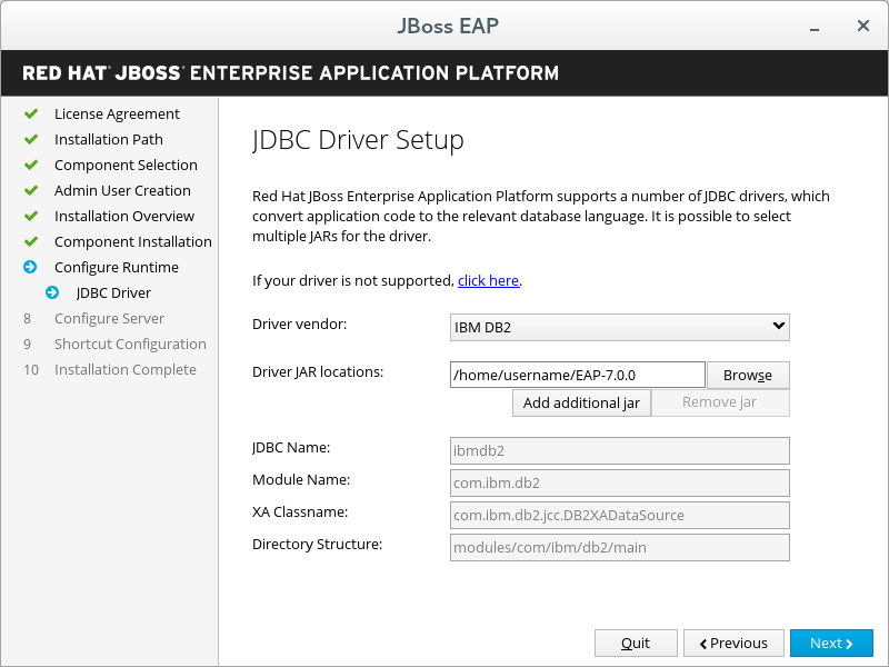 JBoss EAP Installer - JDBC Driver Setup Screen