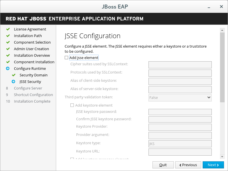 JBoss EAP Installer - JSSE Configuration Screen