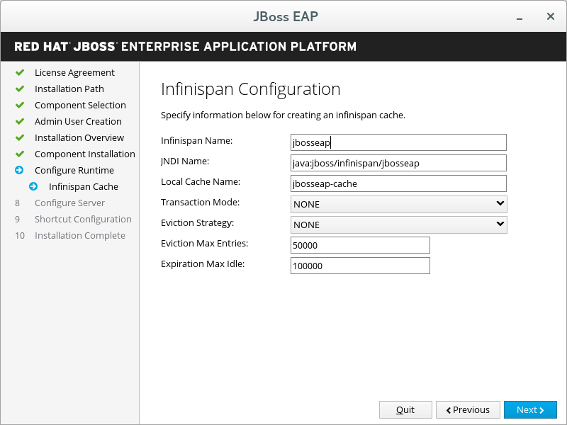 JBoss EAP Installer - Infinispan Configuration Screen