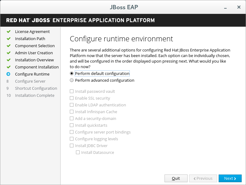 JBoss EAP Installer - Configure Runtime Environment Screen