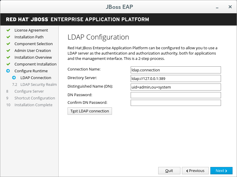 JBoss EAP Installer - LDAP Configuration Screen