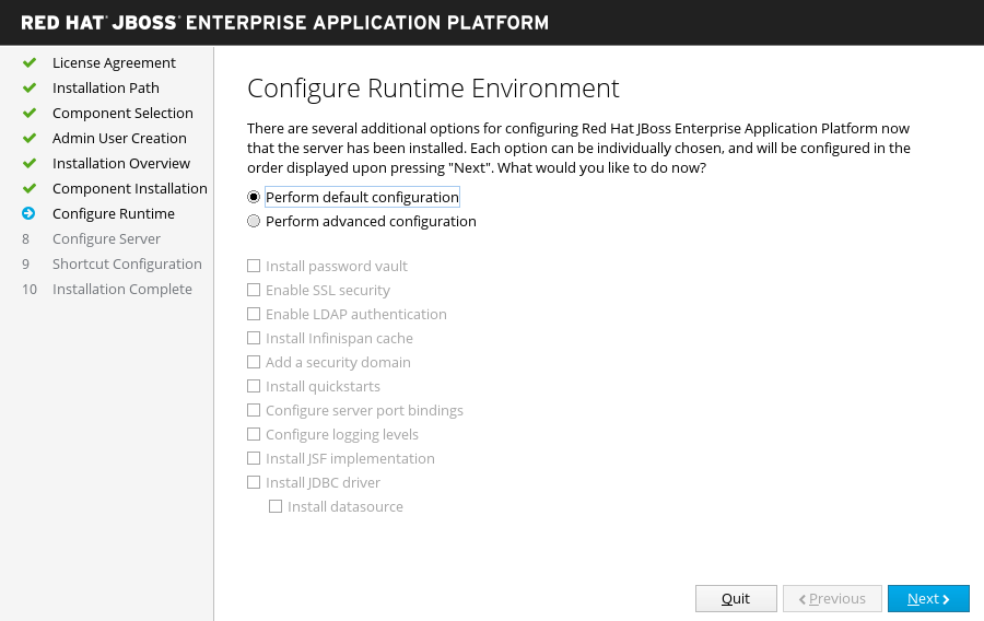 JBoss EAP Installer - Configure Runtime Environment Screen
