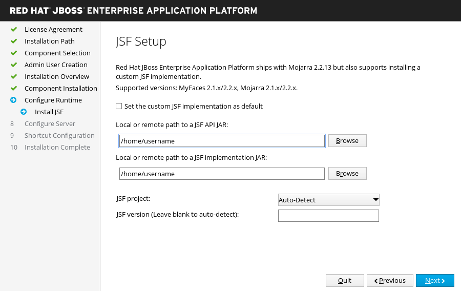 JBoss EAP Installer - JSF Setup Screen