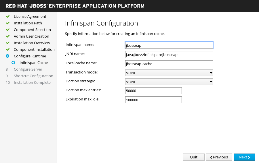 JBoss EAP Installer - Infinispan Configuration Screen