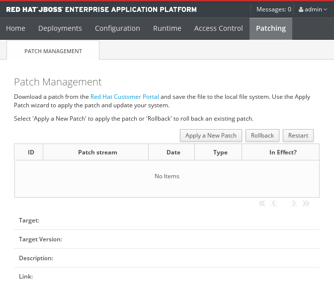 The Patch Management Screen for a Standalone Server