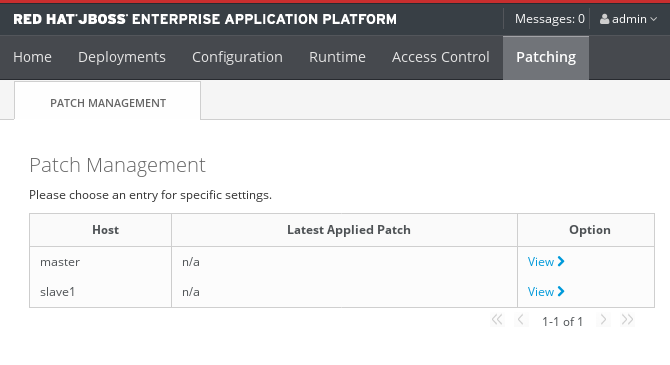 The Patch Management Screen for a Managed Domain