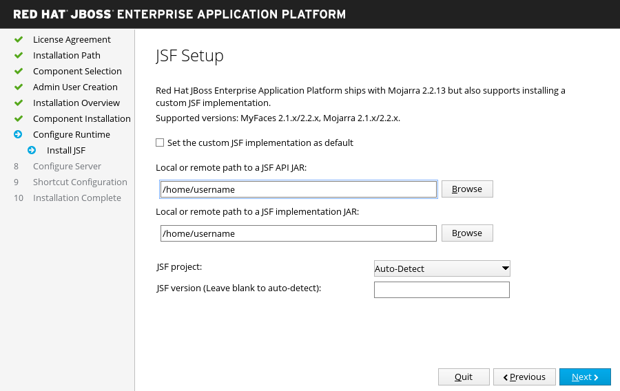 JBoss EAP 安装程序 - JSF 设置屏幕