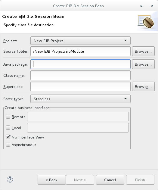 Create EJB 3.x Session Bean wizard