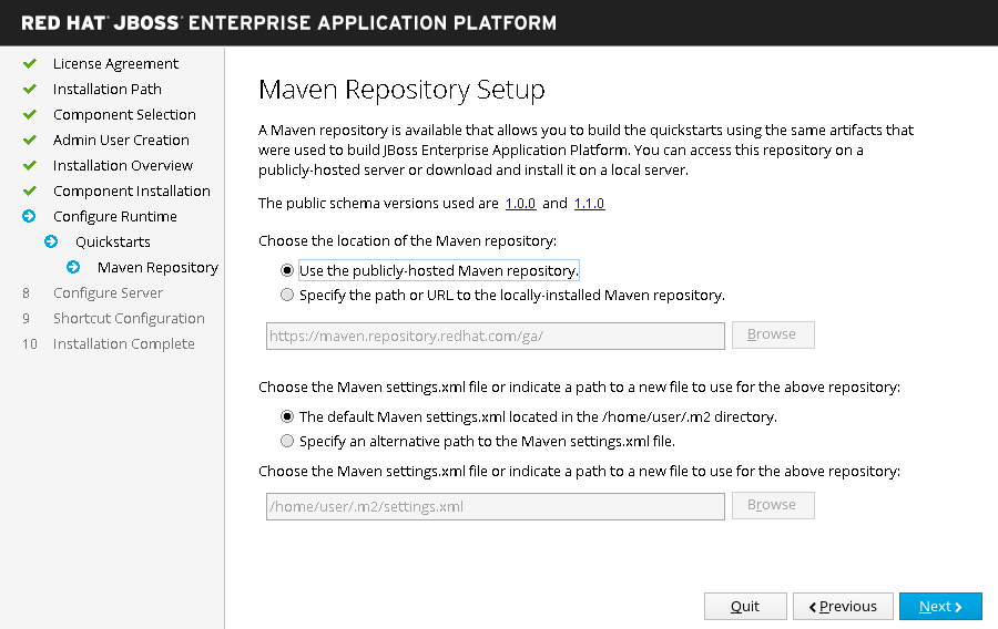 JBoss EAP installer - Maven repository setup screen