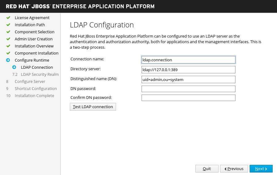 JBoss EAP 安装程序 - LDAP 配置屏幕