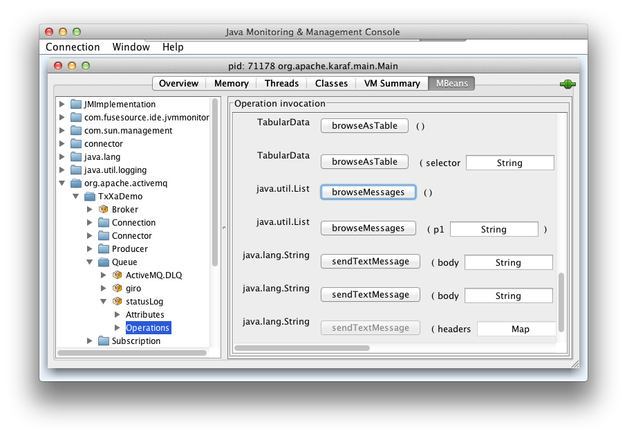 JMX Operations Supported by the statusLog Queue