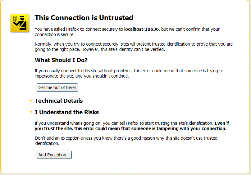 Untrusted Certificate Warning
