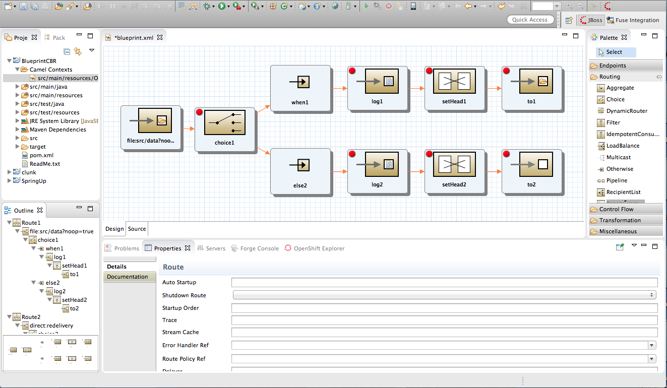 four sections of the route editor