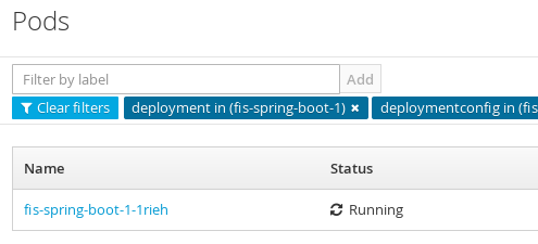 List of pods associated with the fis-spring-boot service