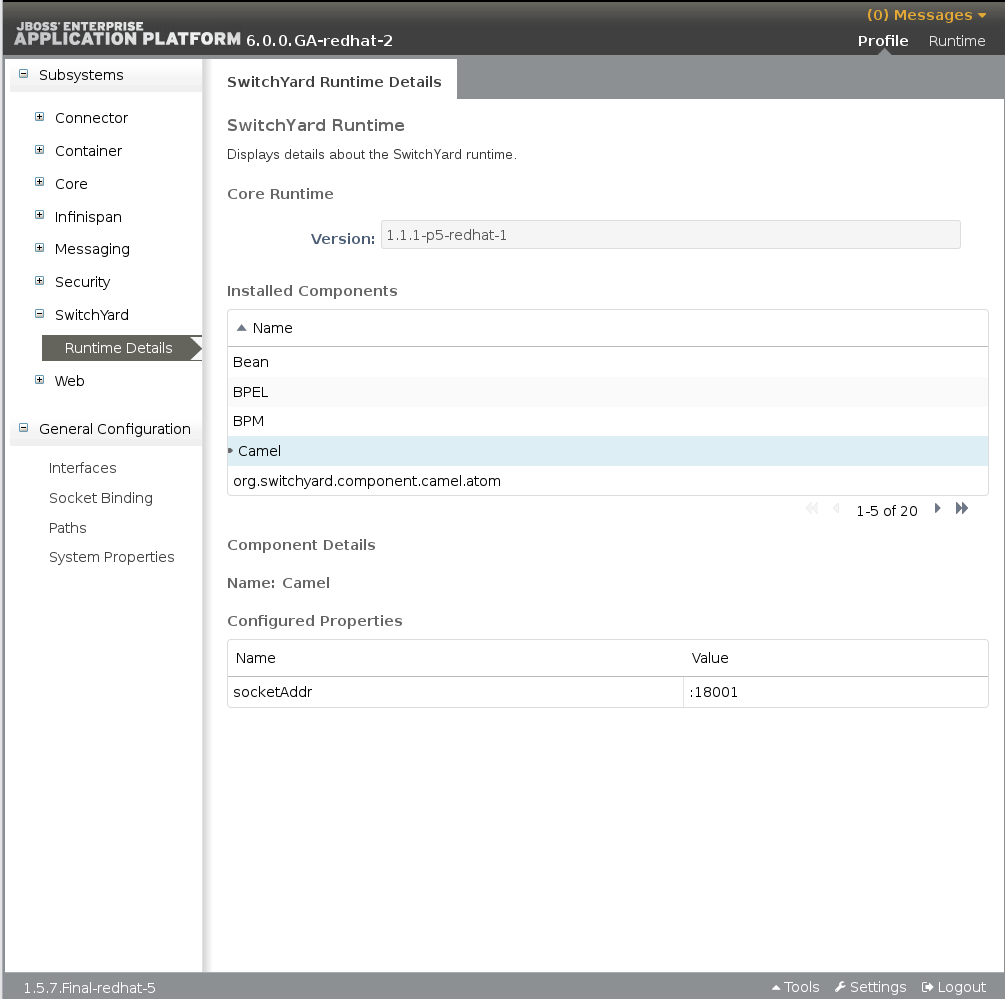 Screenshot of EAP 6.0 SwitchYard Runtime Details page