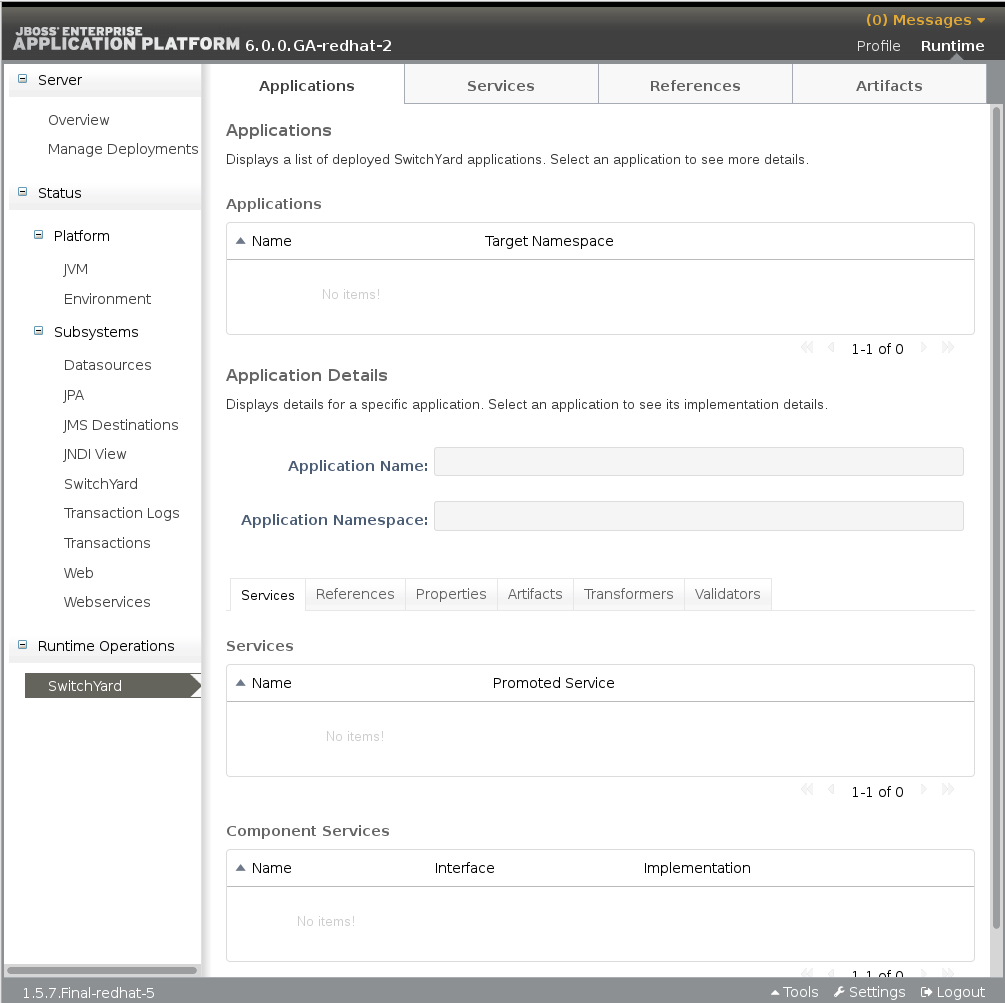Screenshot of EAP 6.0 Runtime Operations SwitchYard page