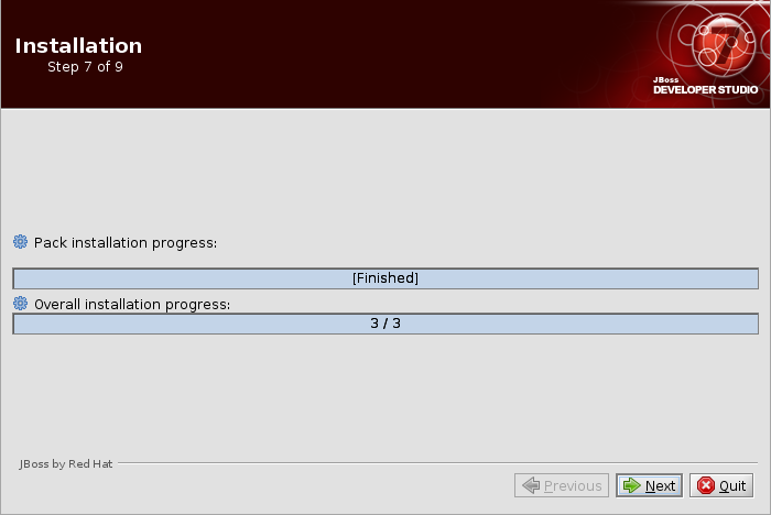 When the Pack installation progress bar shows Finished, click Next.