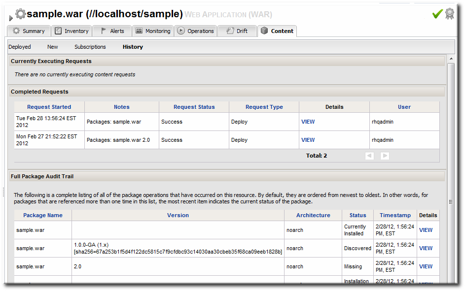 Package History for a Resource