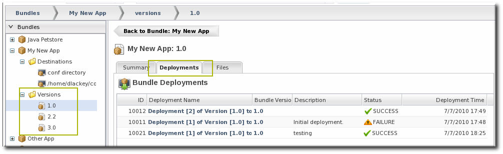 Deployment Information for a Version