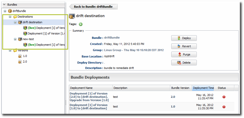 Deployment History for a Destination