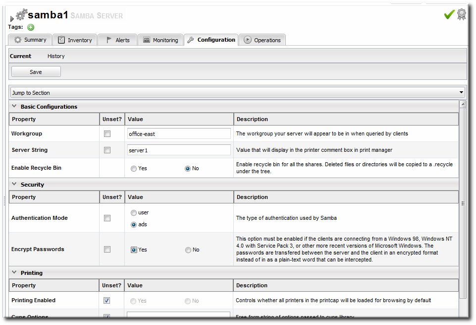 Configuration Form for a Samba Server