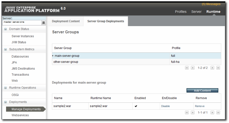 Deployments in the Runtime Page