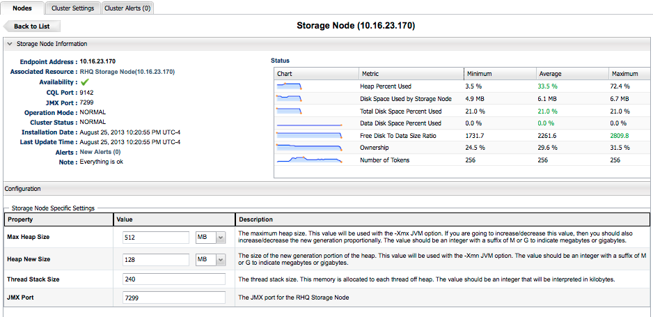 Storage node configuration settings