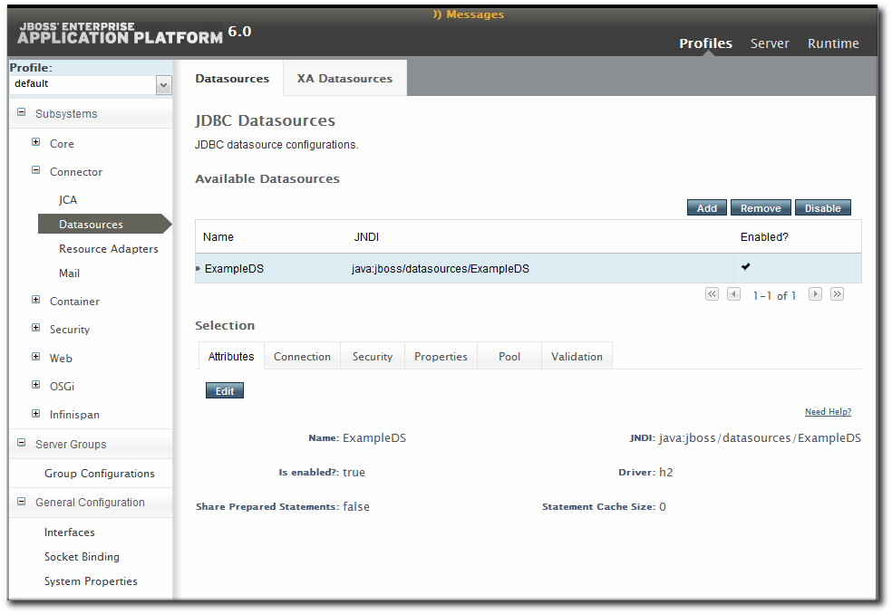 Profiles Area in the EAP 6 Console