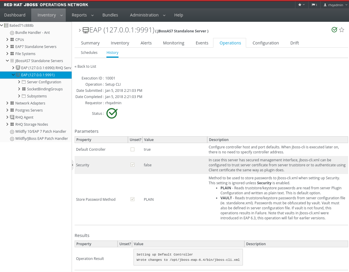 Example result of the Setup CLI operation