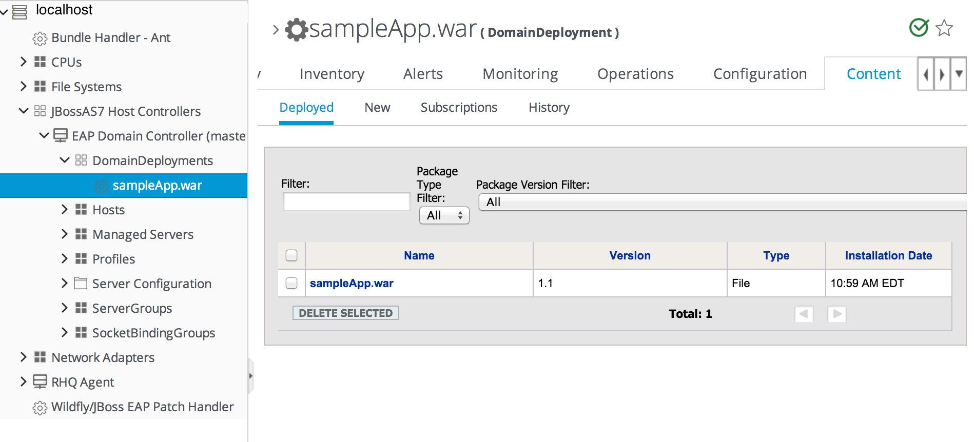 JBoss ON の Deployment Resource Details