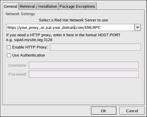 Red Hat Update Agent GUI の設定