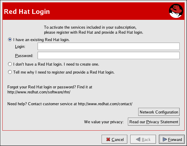 Red Hat Login Screen