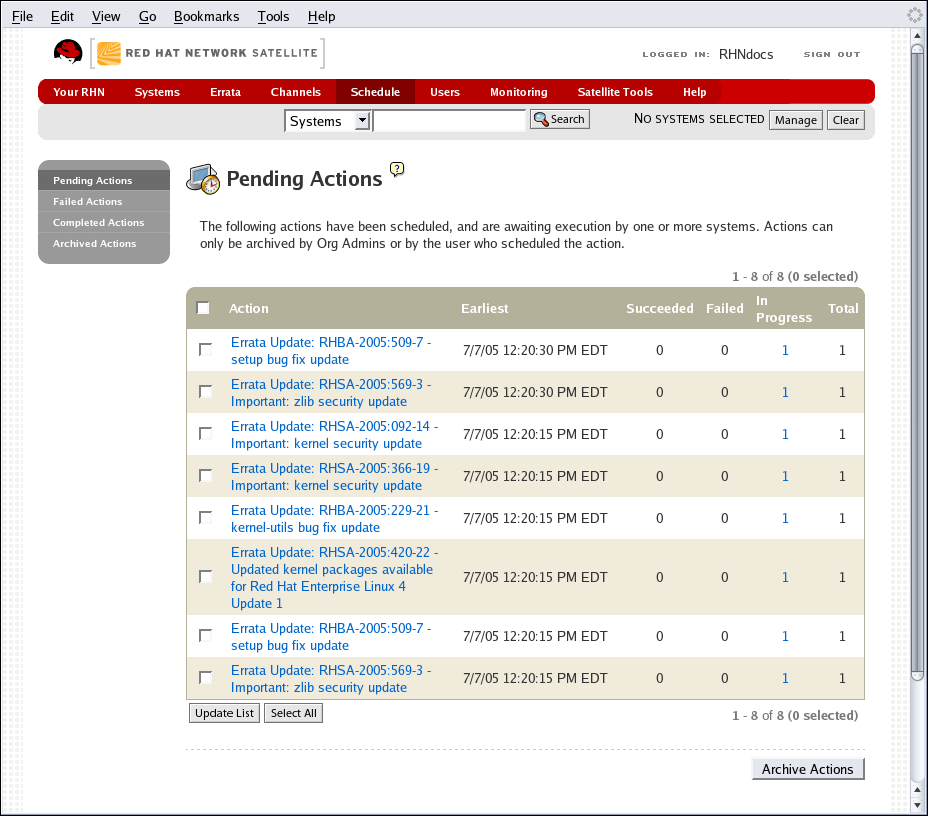 Schedule - Pending Actions