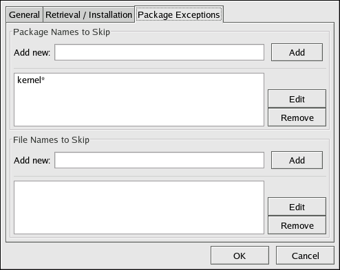 Package Exceptions Settings
