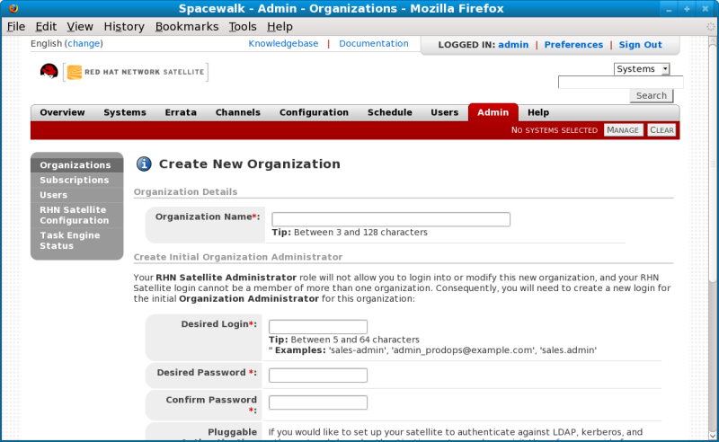 Create New Organization