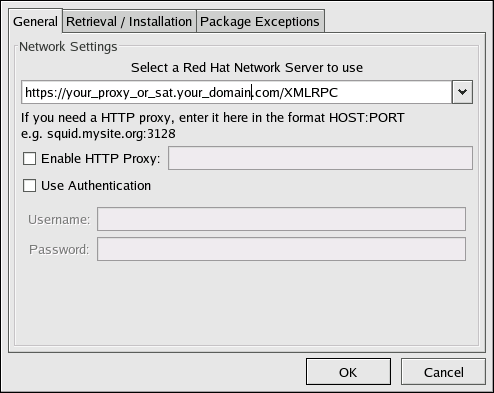 Configuration GUI de l'Red Hat Update Agent
