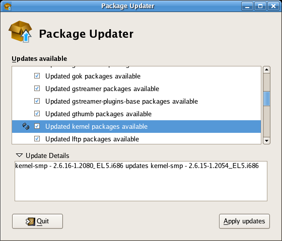 Package Updater のインターフェース