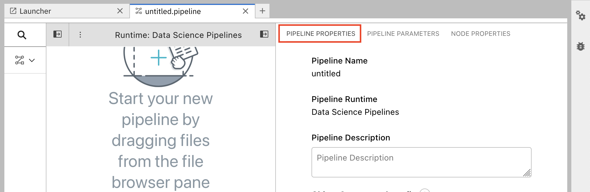 Pipeline Properties 选项卡