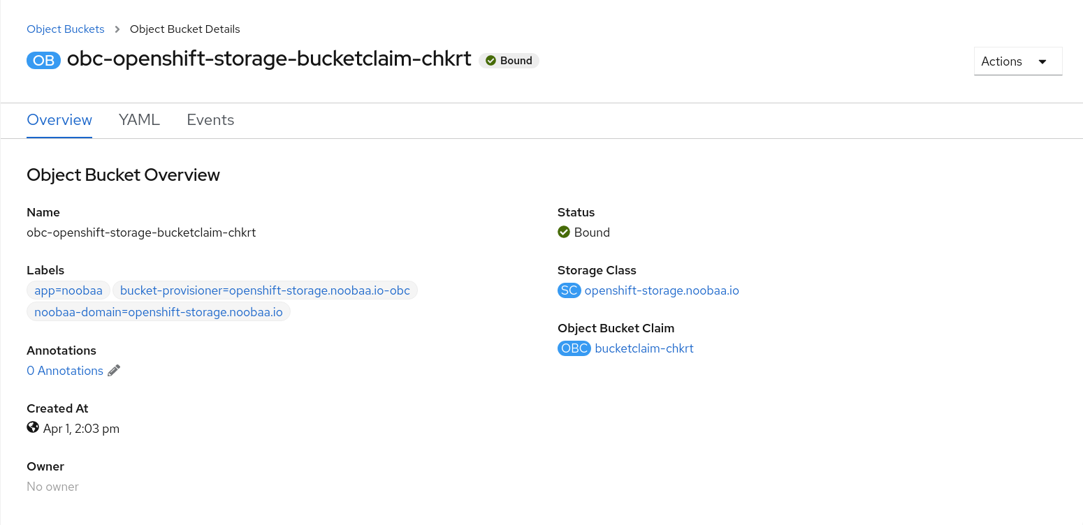 MCG object bucket overview page