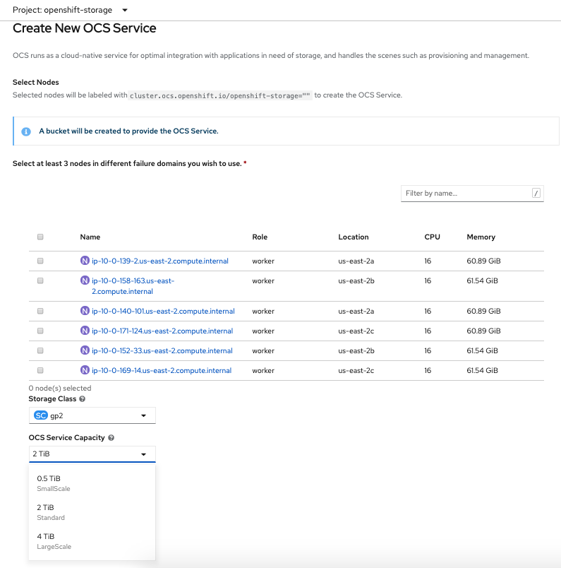 Screenshot of create new OCS service page.