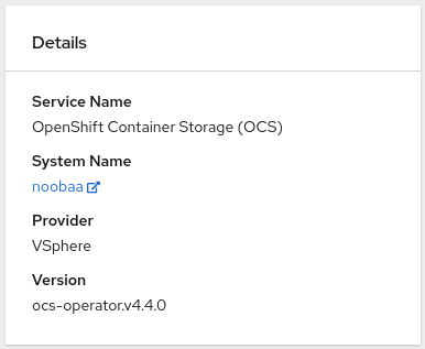 Screenshot of Details card in object service dashboard