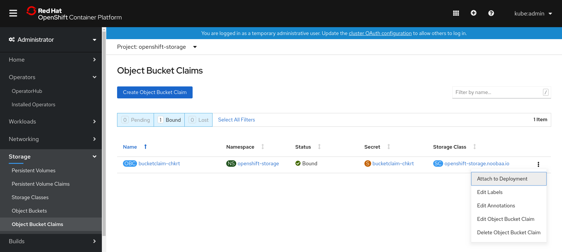 MCG OBC action menu attach to deployment