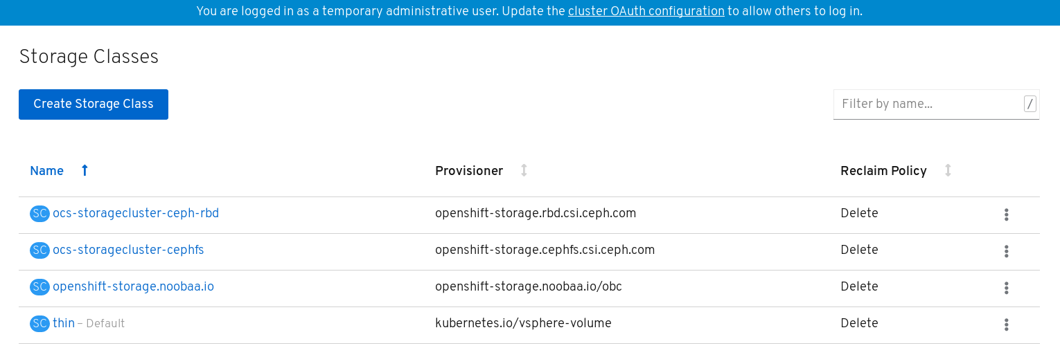 ocs verifying create storage class