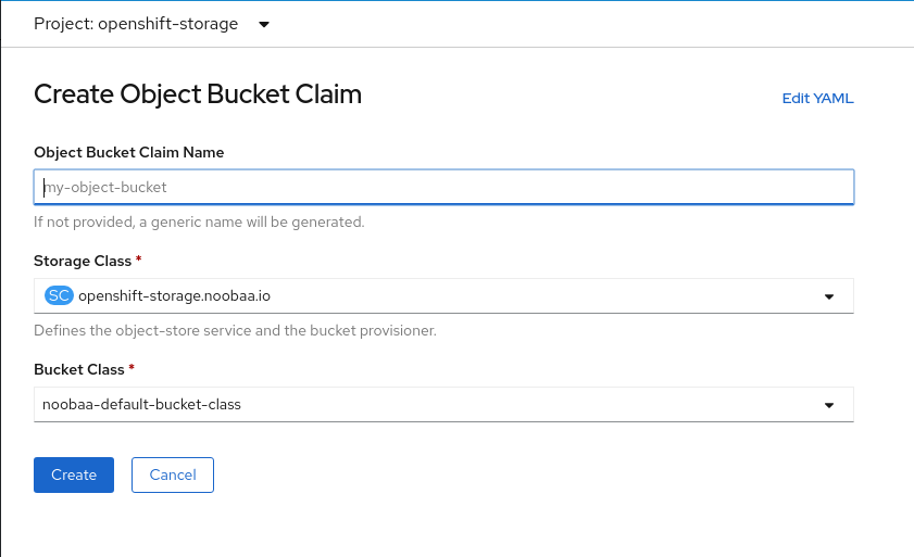 MCG create object bucket claim window