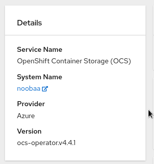 Object Service ダッシュボードの Details カードのスクリーンショット