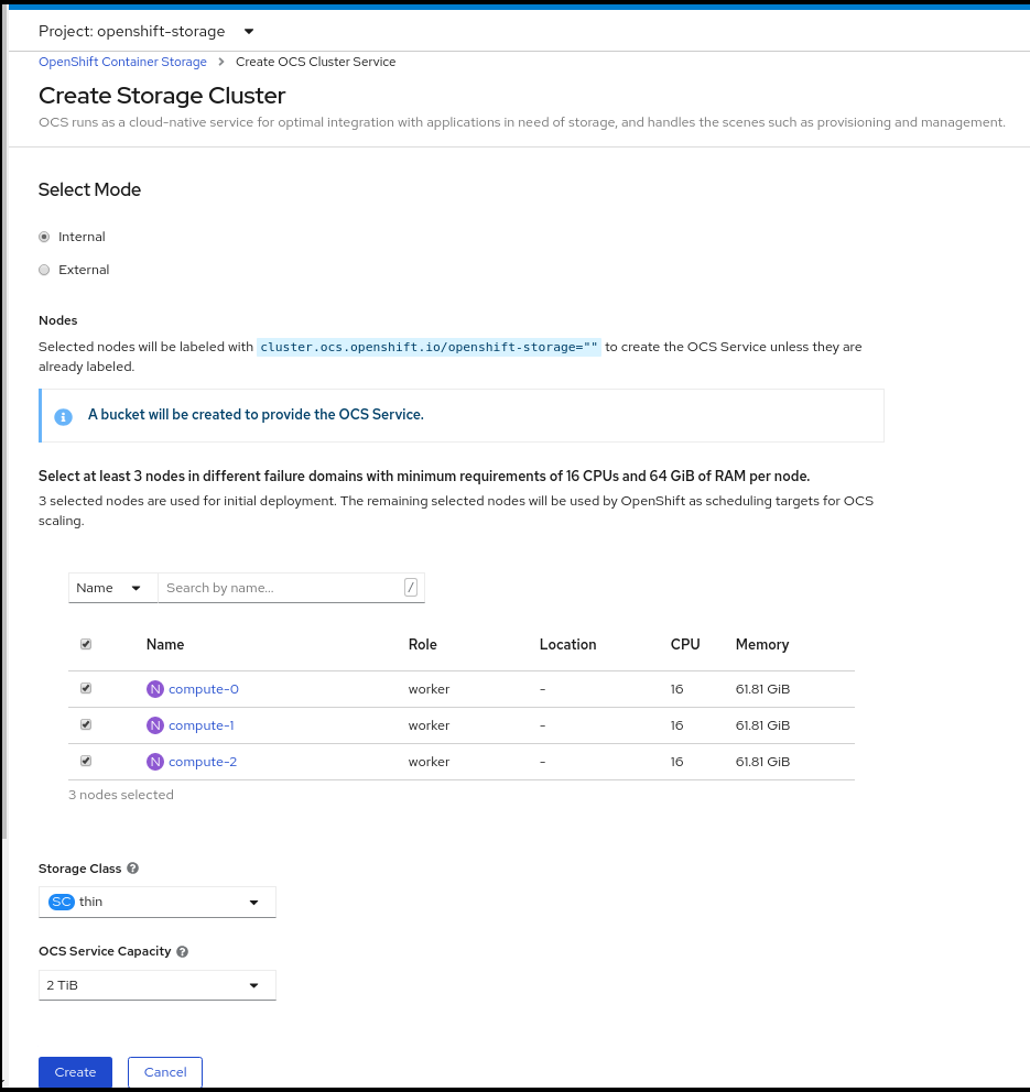 Screenshot of Create Cluster Service page where you can select mode of deployment.