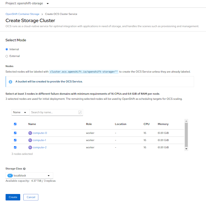 Screenshot of Create Cluster Service page