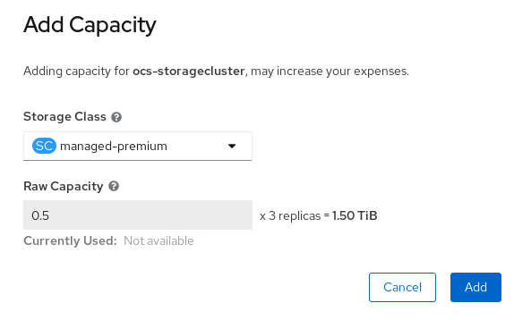 OCS add capacity dialog azure