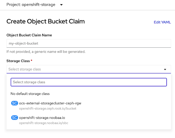 Create Object Bucket Claim wizard